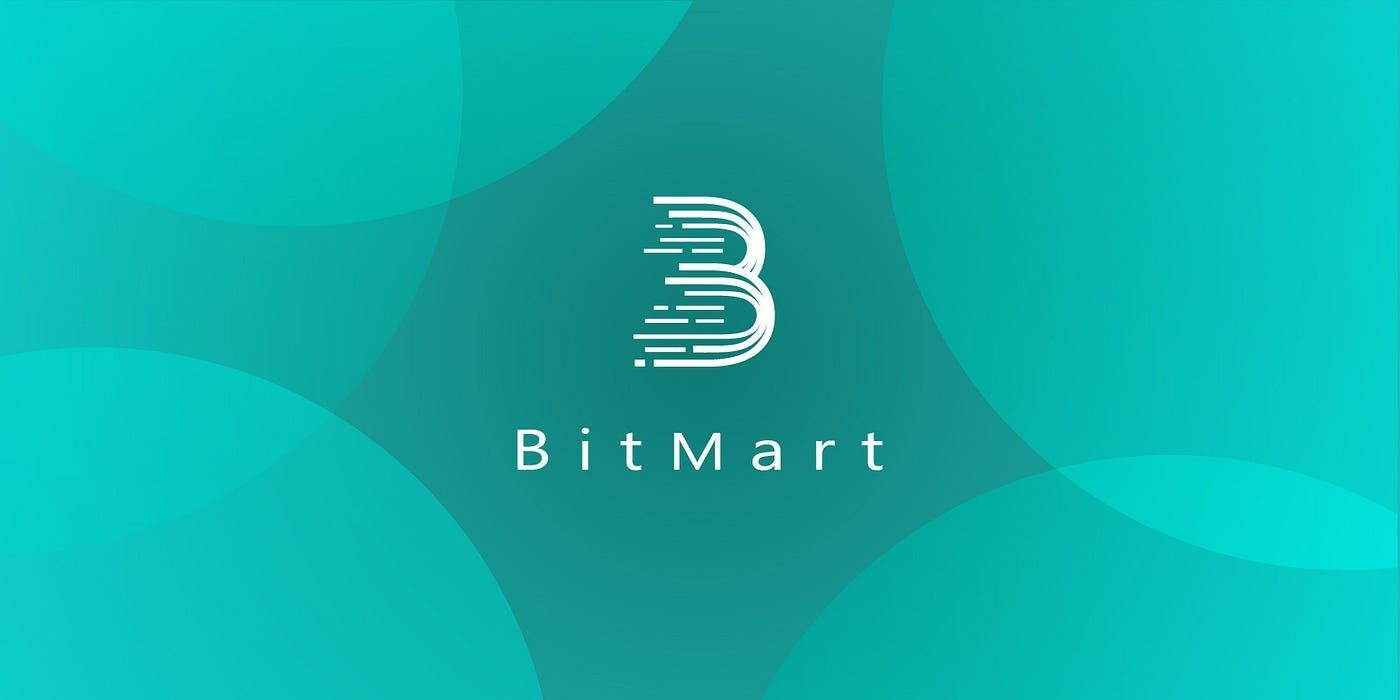 BitMart logo with a stylized 'B' on a teal background with overlapping circular patterns.