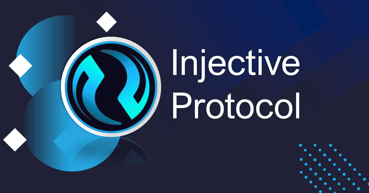 Logo of Injective Protocol with abstract blue shapes and white text on a dark background.