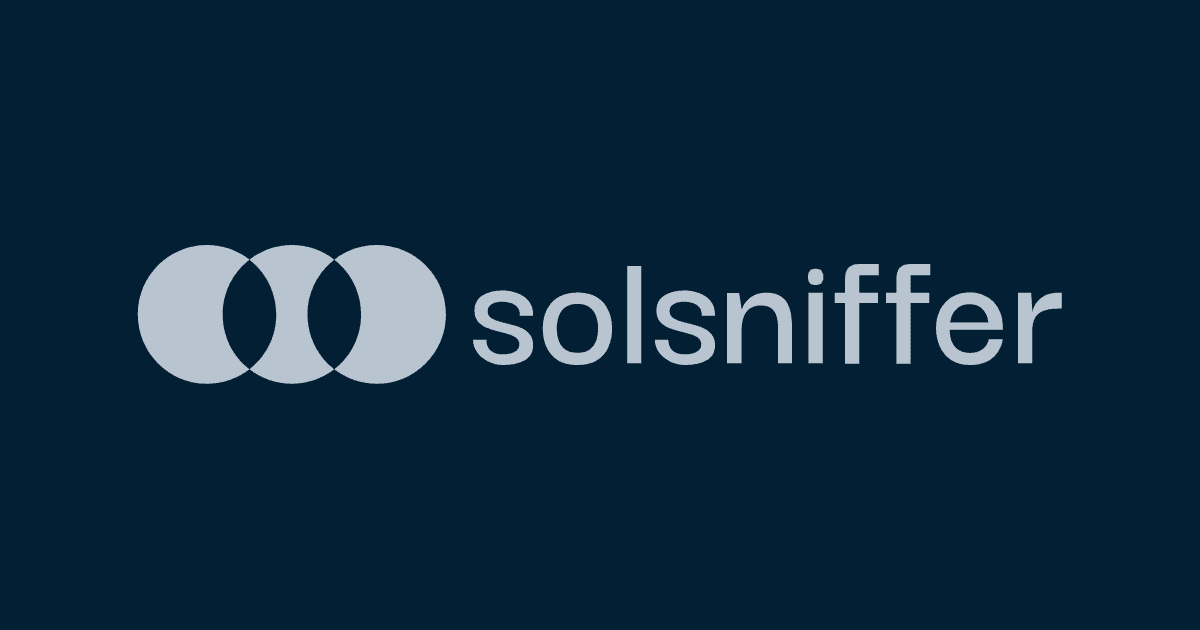 Logo with overlapping circles and the text 'solsniffer' on a dark blue background.