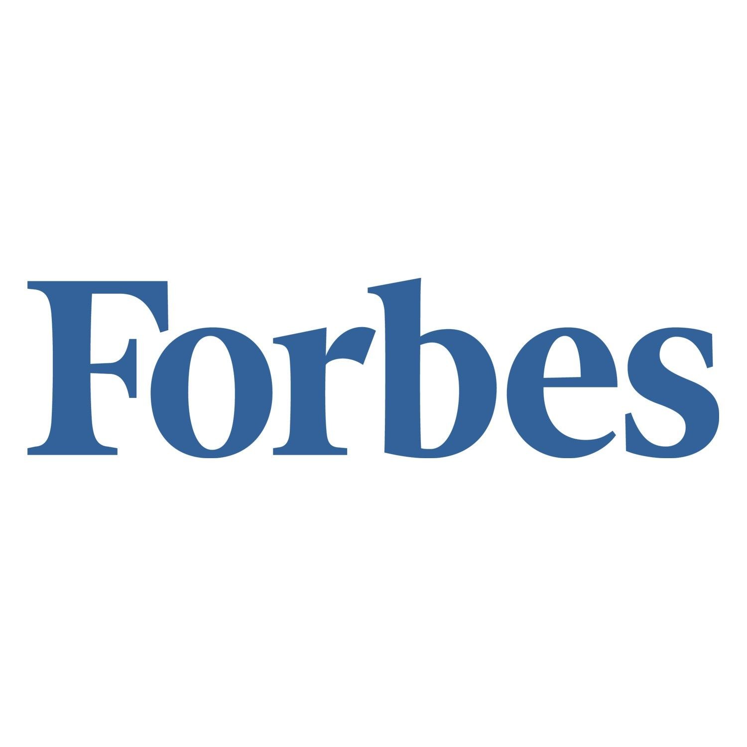 Logo of Forbes written in blue text on a white background.