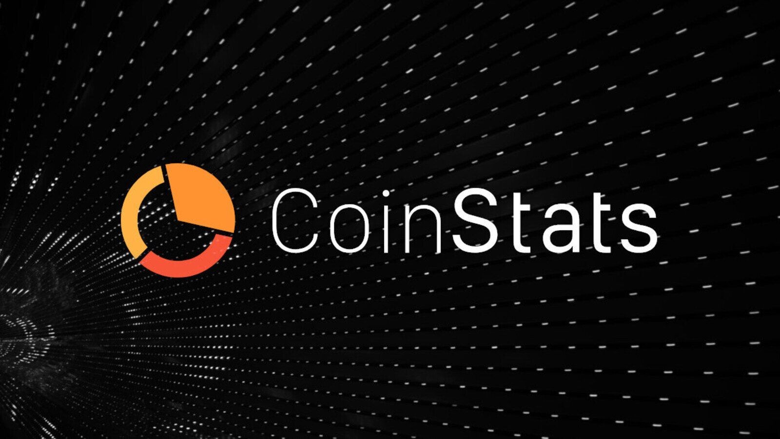 CoinStats logo with an orange and yellow pie chart icon on a black background with dotted lines.