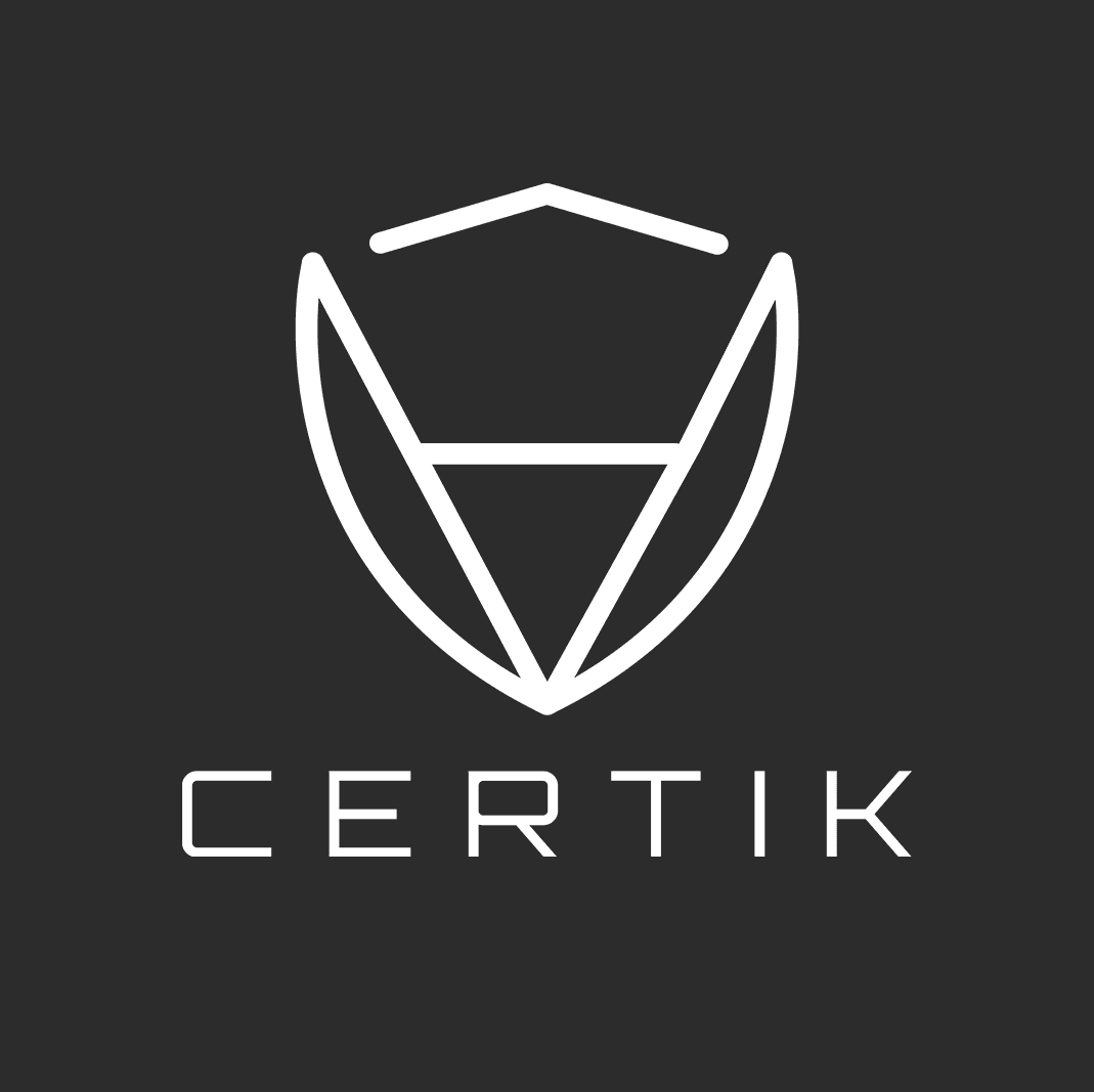 White geometric shield logo with the text CERTIK below it on a black background.