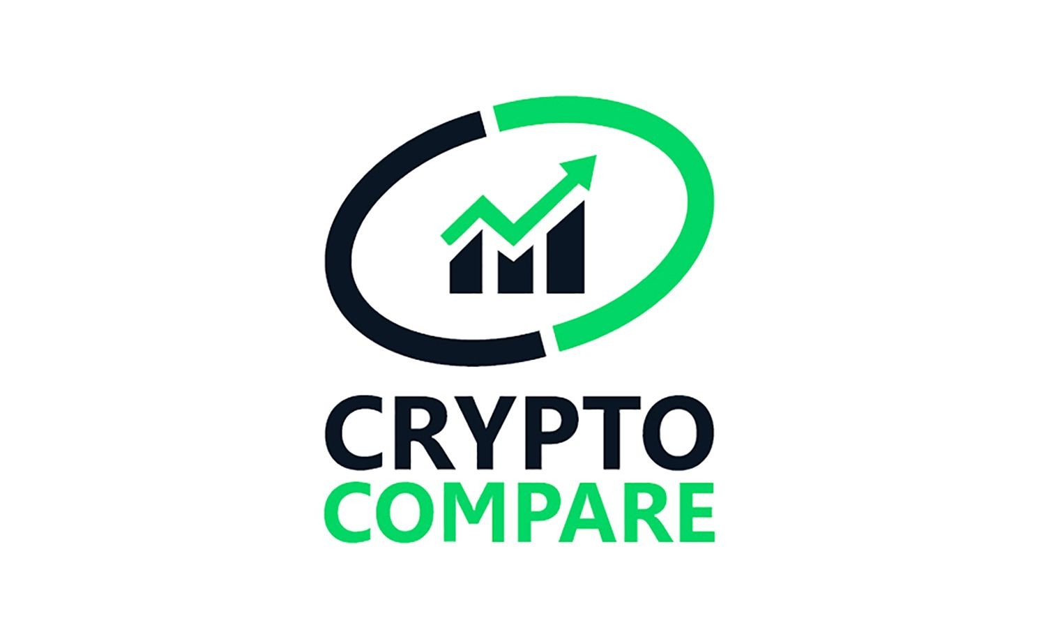 CryptoCompare logo featuring an upward trending chart with overlapping black and green arcs around it.