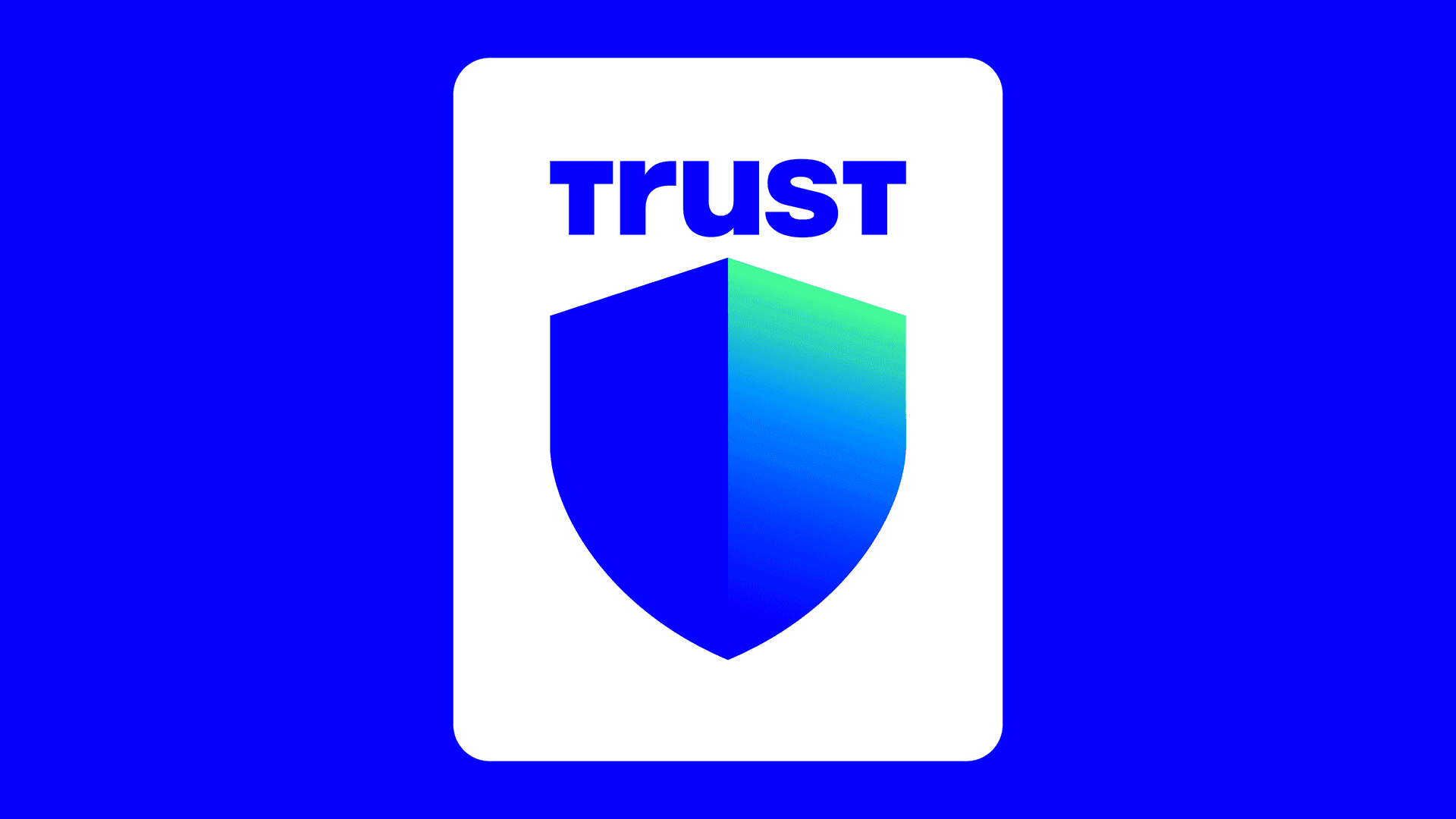 Blue and green gradient shield icon with the word 'trust' above it on a white background.